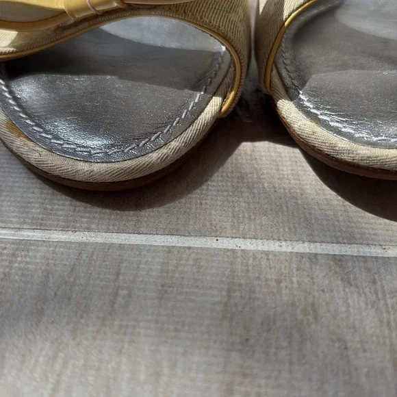 Louis Vuitton Elegant Cream wood block Heels with Bow Detail- do not buy